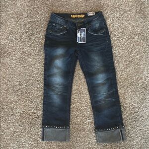 Roar Blue Ankle Cropped Jeans with Vintage Distressing. New With Tags